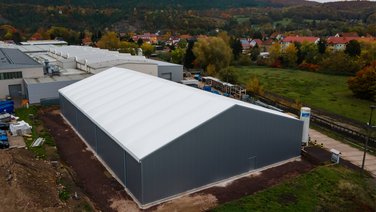 Rear side of a lightweight hall from a bird's eye view