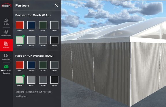 Hall Configurator Rendering Step 3 Colour of roof and facade
