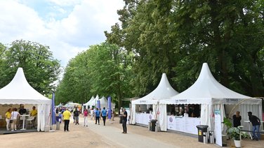 View on tents the errace at park village Bad Homburg