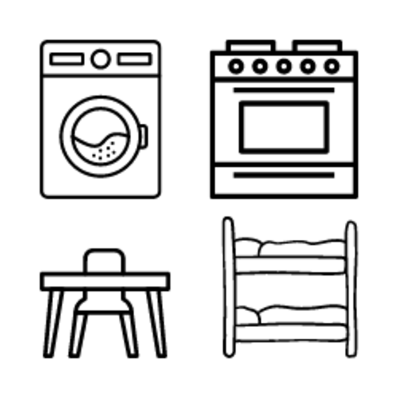 Icon equipment Washing machine Cooker Chair and table Bunk bed
