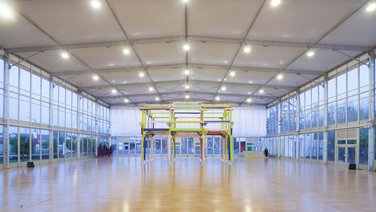 Interior view of the entrance hall of the Wuzhen Art Gallery with interior lighting