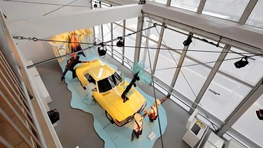 interior view from above of exhibition area in a corporate event hall
