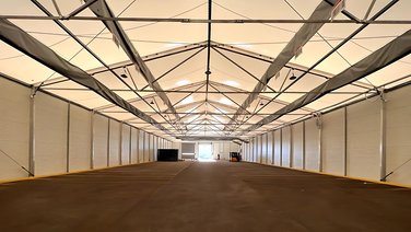 Interior view of the construction of a production tent