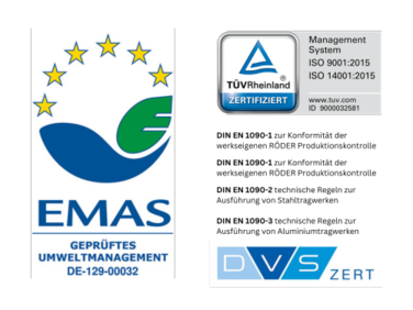 Summary of the various certifications of RÖDER Zelt- und Veranstaltungsservice GmbH