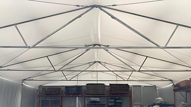Interior view of a tent hall as a warehouse extension