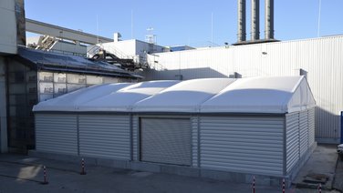 Exterior view of the weather protection hall