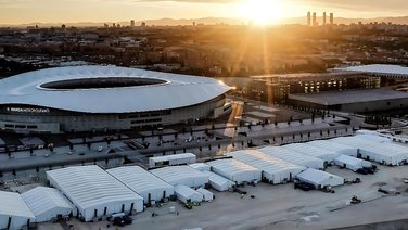 Bird's eye view of a tent landscape for VIP hospitality during the Champions League final in Madrid