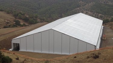Bird's eye view of a 5,000 square metre waste storage tent
