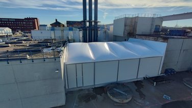 Bird's eye view of the weather protection hall no 3 view on thermal roof tarpaulin