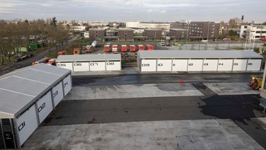 Bird's eye view of the three warehouses of the Paris fire brigade