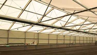 Side view from the inside of a warehouse with ISO outer walls