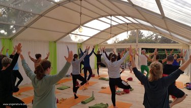 Bodega tent as a yoga room with persons