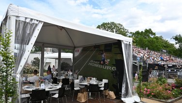 View of VIP event tents in the background tribuene Bad Homburg Open