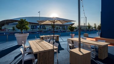 View of the terrace interior in front of the Club Lounge during the Champions League final