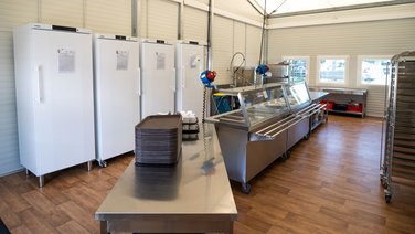 Interior view of the utility room with food counter