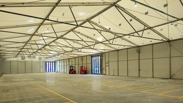 Interior view of a logistics hall during construction