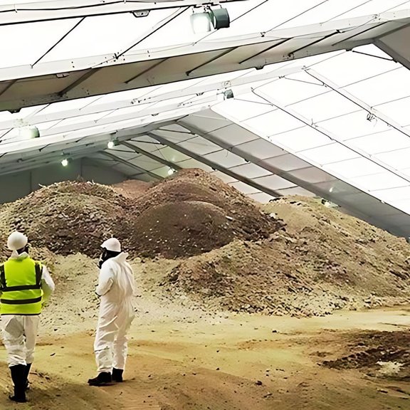 Innenansicht eines Abfall- und Recyclingzelts für kontaminierte Materialien