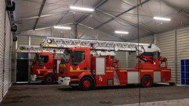 Interior view of a warehouse for the Paris fire brigade