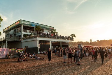 Vip tent triple-storey tent solution with evening sun Hurricane Festival Germany