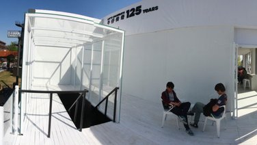 Exterior view terrace staircase pop up store