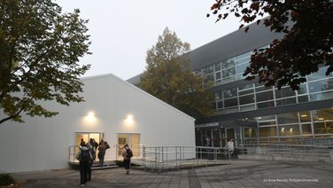 Front view of an insulated lightweight hall with lighting in the entrance area