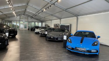 Interior view of a sales room of a car dealership in Cologne