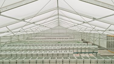 Interior view of a lightweight building for sensitive goods