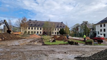 Unused open space on a barracks area for refugee accommodation