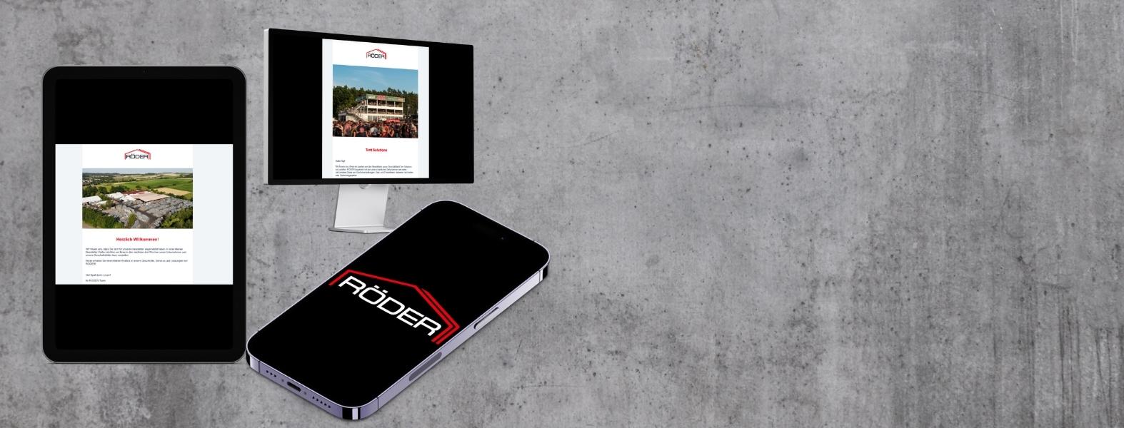 Mobile tablet and desktop monitor grey background Subscribe to newsletter