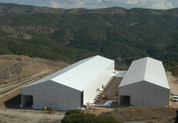 Storage tents for waste and recycling halls