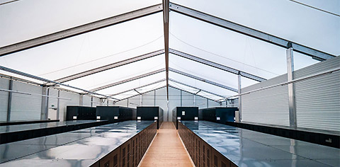 Inside view of a röder tent for a golf club - thermal roof