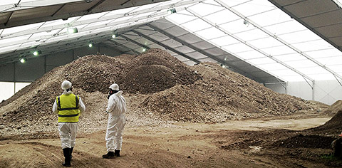 Röder Marquees - an inside view of bulk materials inside a RÖDER industrial tent