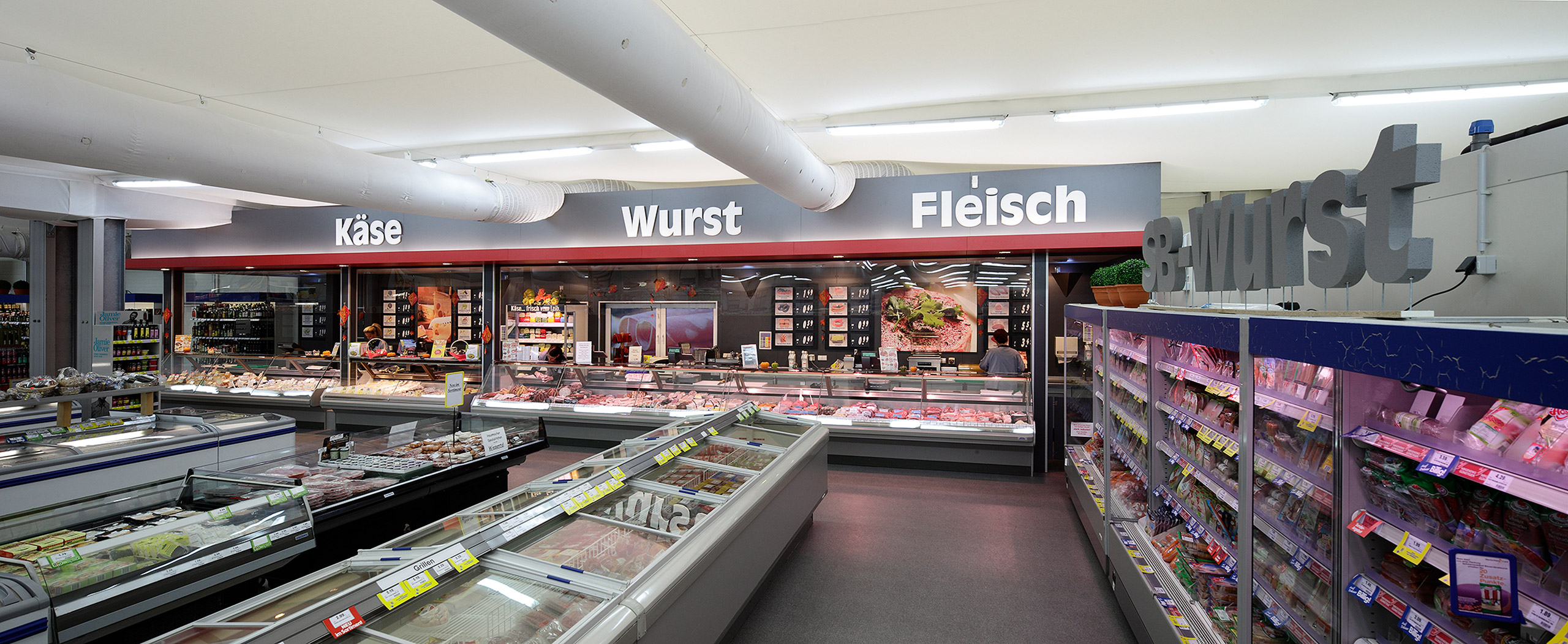 Röder H-Tents Edeka Freiburg - inside view of sales premises and retail stock