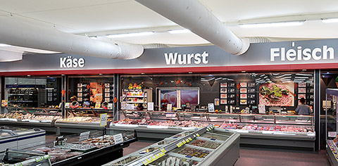 Röder Retail Marquees - inside view with butcher counter